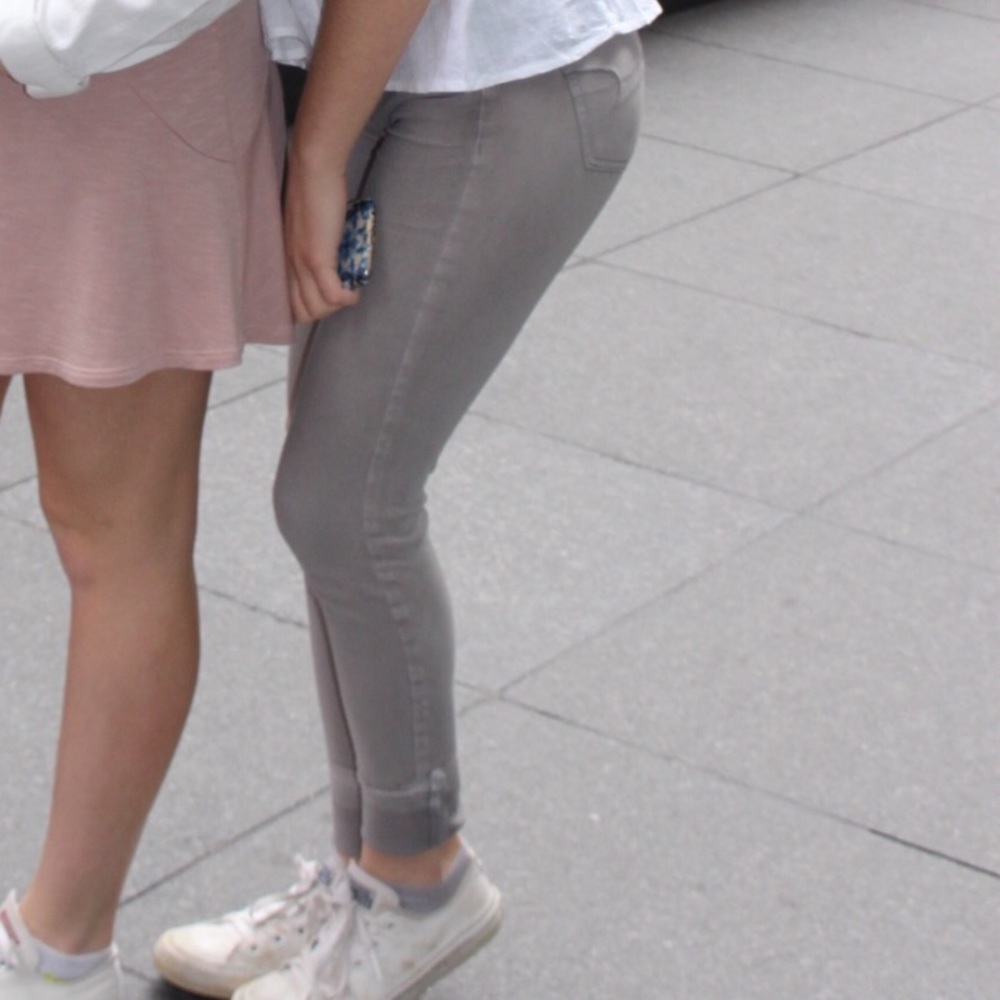 light gray, suede skinny jeans/jeggings